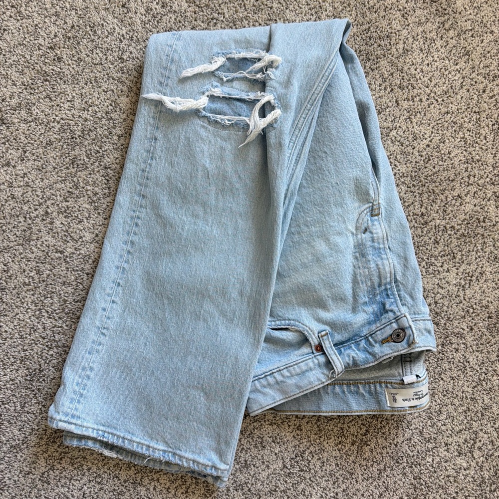 Abercrombie & Fitch Light Blue Straight Leg Jeans with Distressed Knee